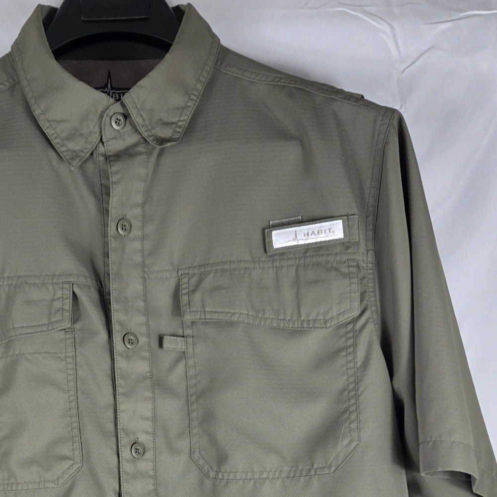 Habit Mens Fishing Shirt Largeโ Olive Green Short Sleeve UPF 40+ Vented Ripstop